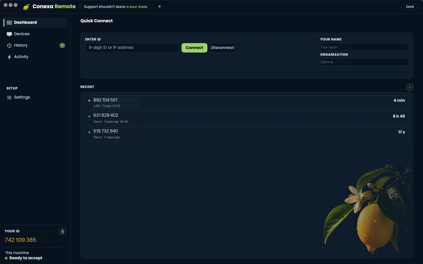 Conexa Remote macOS full dashboard